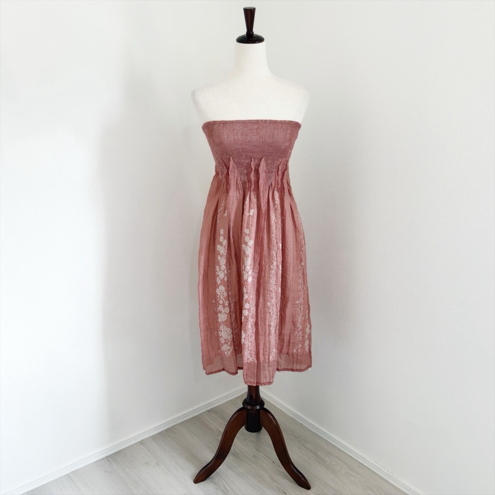 Lapis Ethereal Fairy Dress Womens One Size Mauve Pink Floral Smocked Feminine